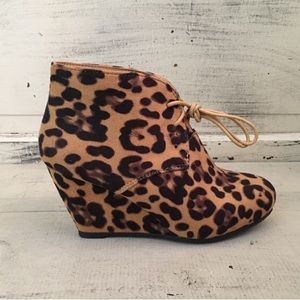 Leopard wedge heel ankle booties